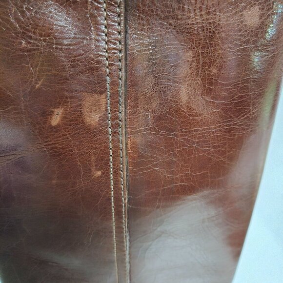 Tory Burch Aaden Riding Boots Cognac Leather Gold Logo Zip Closure Size 6M - Picture 13 of 16